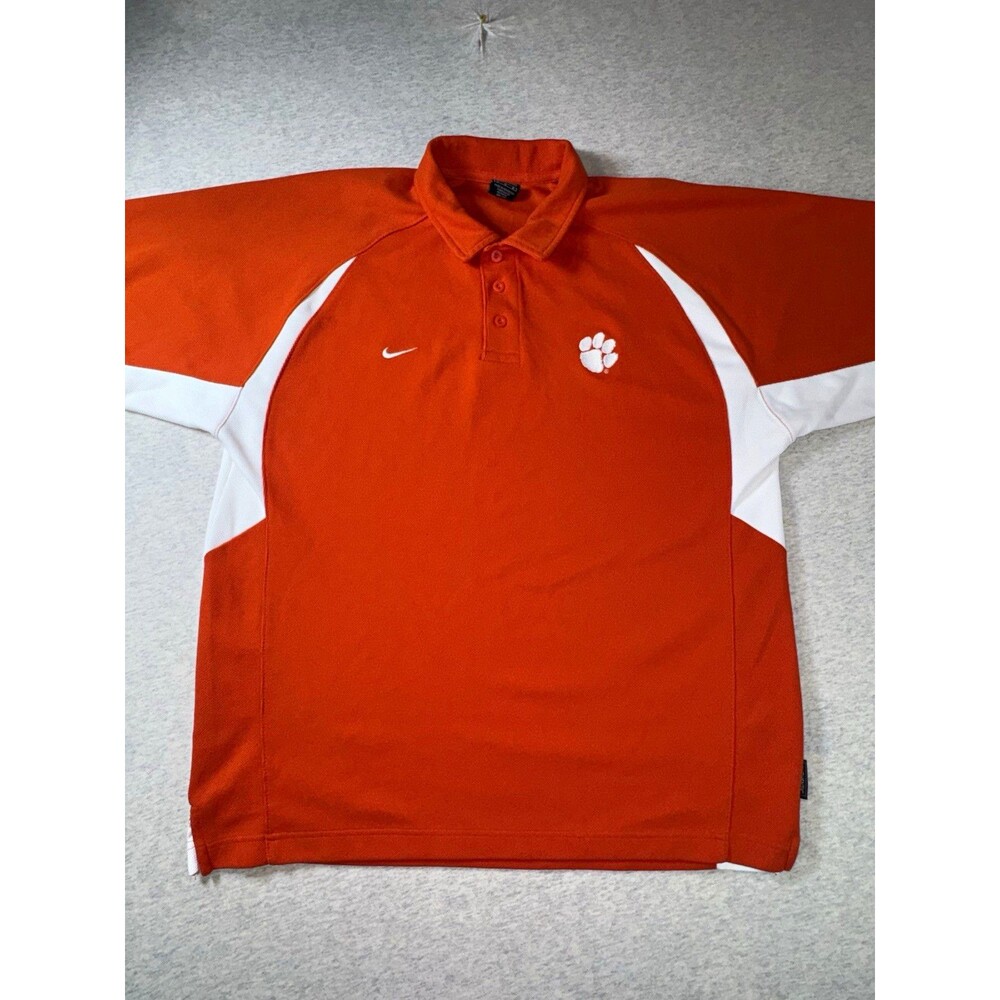 Nike Clemson Tigers Team Dri-Fit Polo Shirt Orange/White Size L 100% Polyester